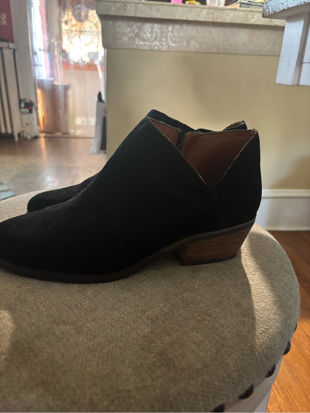 Classic Black Suede Low-Heel Booties - Women